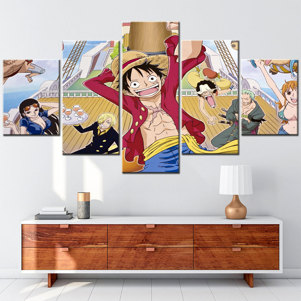 One Piece - 5 Pieces Wall Art - Monkey D. Luffy - Roronoa Zoro - Usopp - Nami - Nico Robin - Printed Wall Pictures Home Decor - One Piece Poster - One Piece Canvas