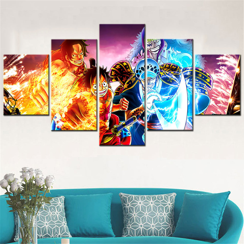 One Piece - 5 Pieces Wall Art - Monkey D. Luffy - Trafalgar D. Water Law - Portgas D. Ace - Bartolomeo - Printed Wall Pictures Home Decor - One Piece Poster - One Piece Canvas