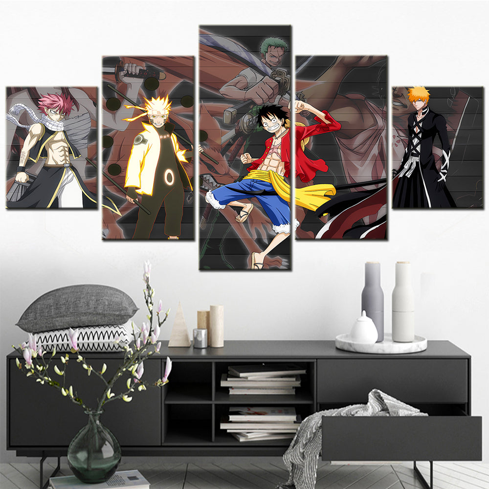 One Piece - 5 Pieces Wall Art - Monkey D. Luffy - Uzumaki Naruto -Printed Wall Pictures Home Decor - One Piece Poster - One Piece Canvas