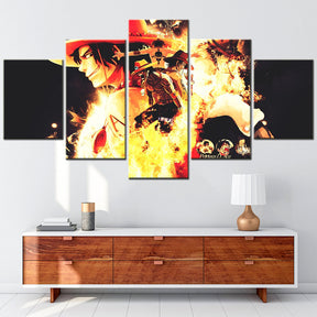 One Piece - 5 Pieces Wall Art - Portgas D. Ace - Printed Wall Pictures Home Decor - One Piece Poster - One Piece Canvas