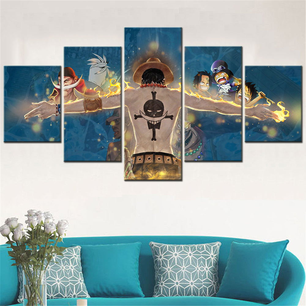 One Piece - 5 Pieces Wall Art - Portgas D. Ace 2 - Printed Wall Pictures Home Decor - One Piece Poster - One Piece Canvas