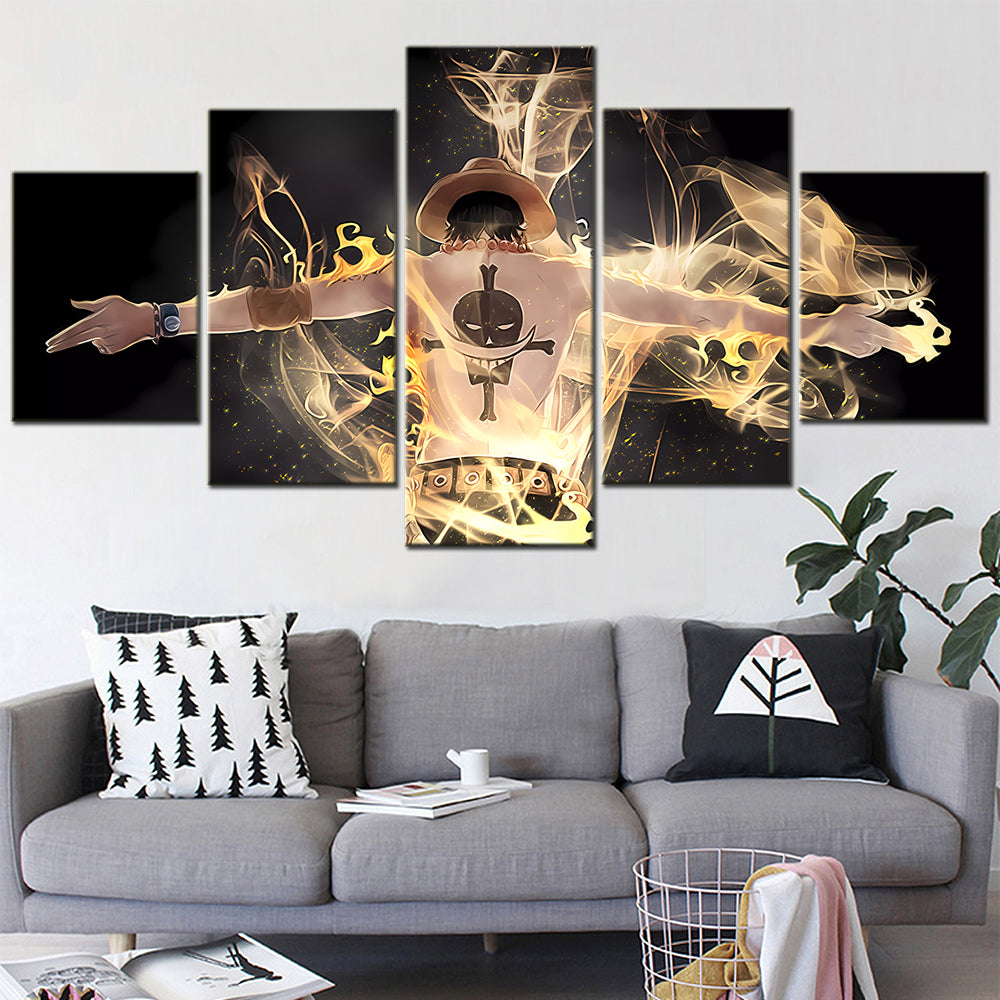 One Piece - 5 Pieces Wall Art - Portgas D. Ace 3 - Printed Wall Pictures Home Decor - One Piece Poster - One Piece Canvas