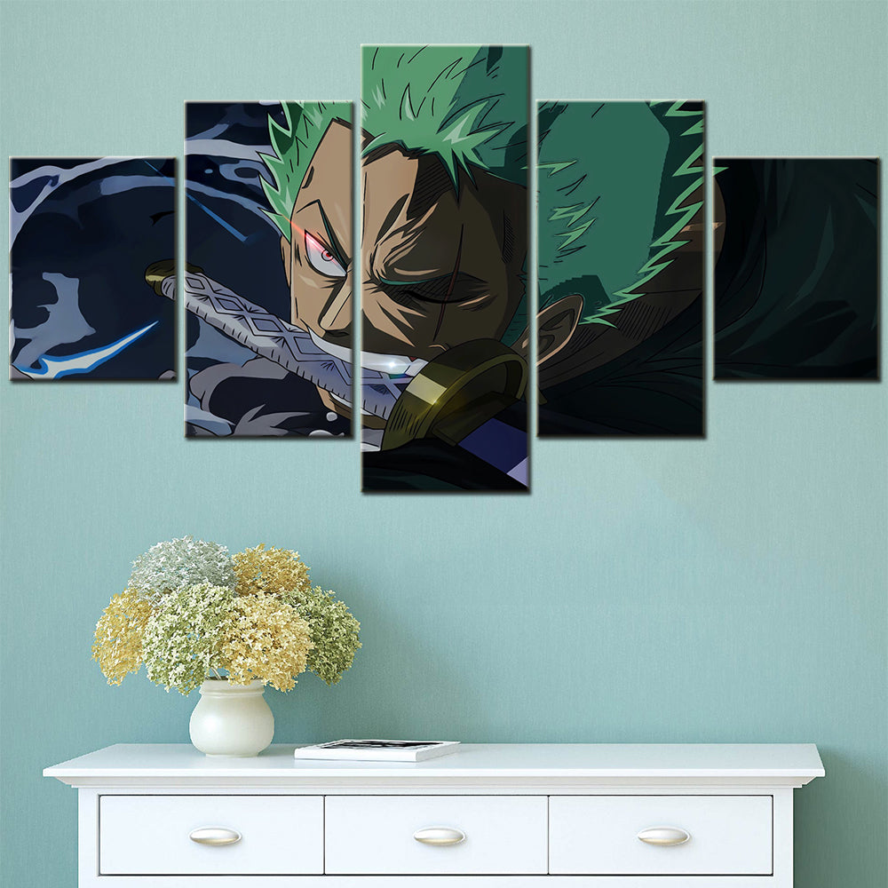 One Piece - 5 Pieces Wall Art - Roronoa Zoro 9 - Printed Wall Pictures Home Decor - One Piece Poster - One Piece Canvas