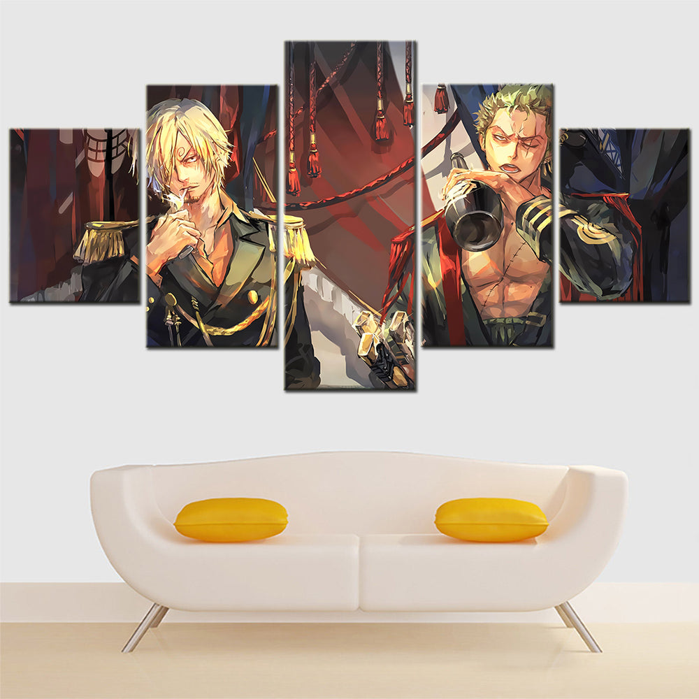 One Piece - 5 Pieces Wall Art - Roronoa Zoro - Sanji - Printed Wall Pictures Home Decor - One Piece Poster - One Piece Canvas