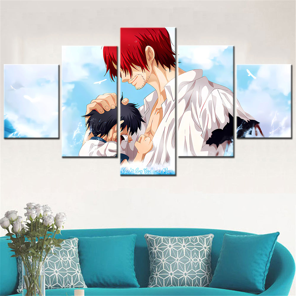 One Piece - 5 Pieces Wall Art - Shanks - Monkey D. Luffy - Don't Cry You Are Man - Printed Wall Pictures Home Decor - One Piece Poster - One Piece Canvas