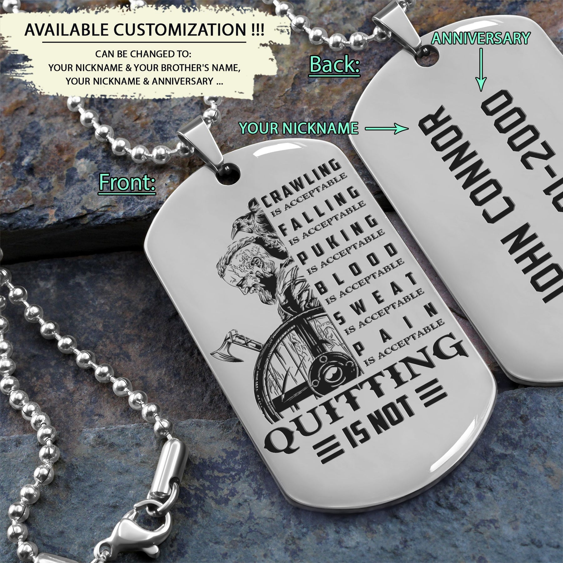 VKD008 - Quitting Is Not - Viking DogTag - Engrave Silver Dog Tag