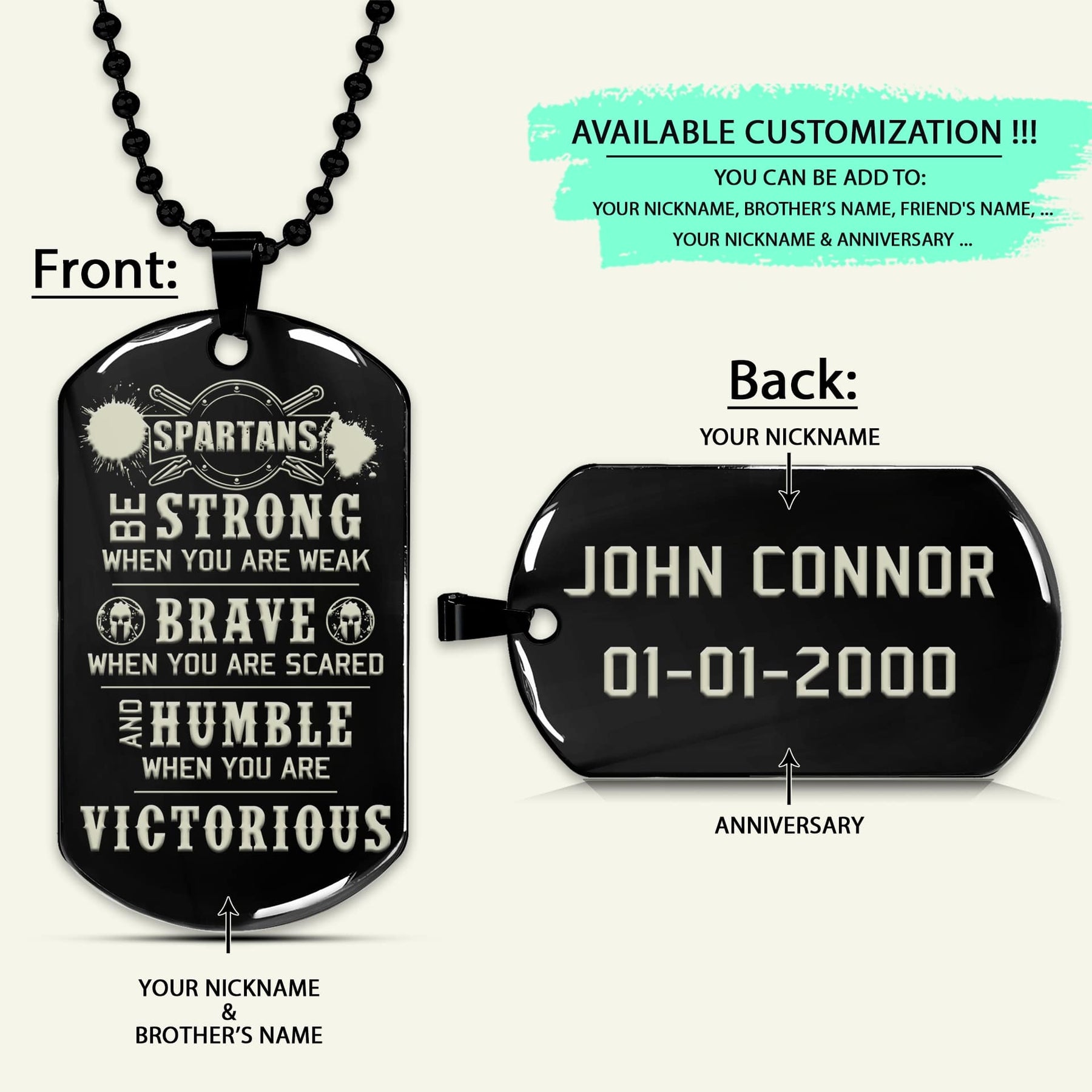 WAD044 - Humble When You Are Victorious - Spartan - Warrior - Engrave Black Dog Tag