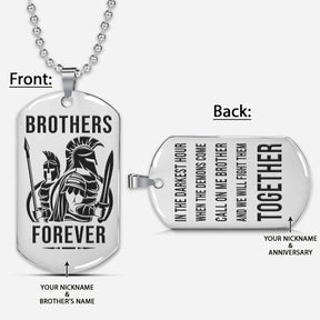 WAD054 - Brothers Forever - Call On Me Brother - Warrior - Spartan Necklace - Engrave Silver Dog Tag