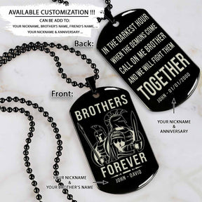 WAD055 - Brothers Forever - Call On Me Brother - Warrior - Spartan Necklace - Engrave Black Dog Tag
